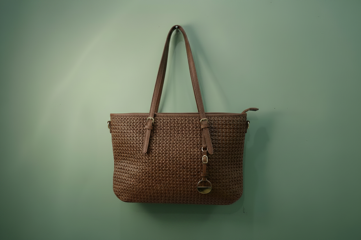 Borsa ad intreccio con manici marroni