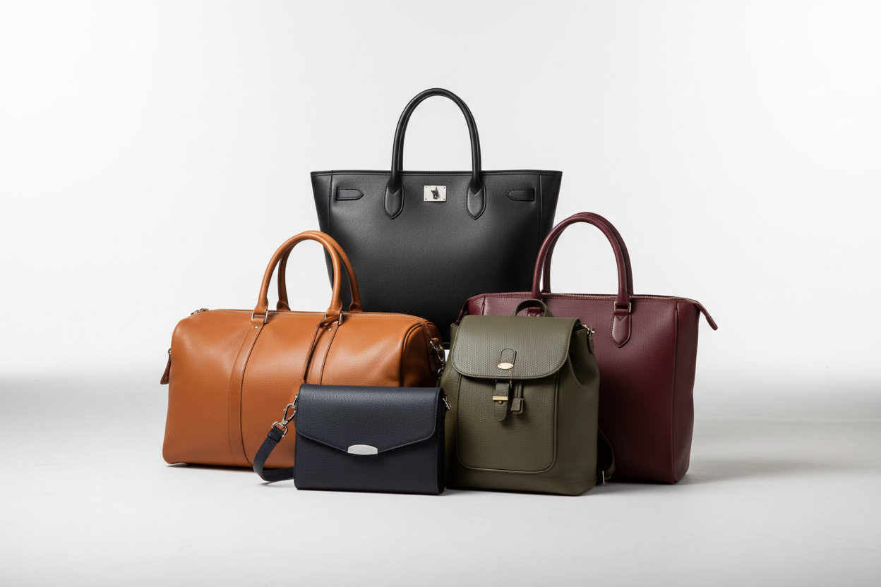 Multiple leather bags in different colors